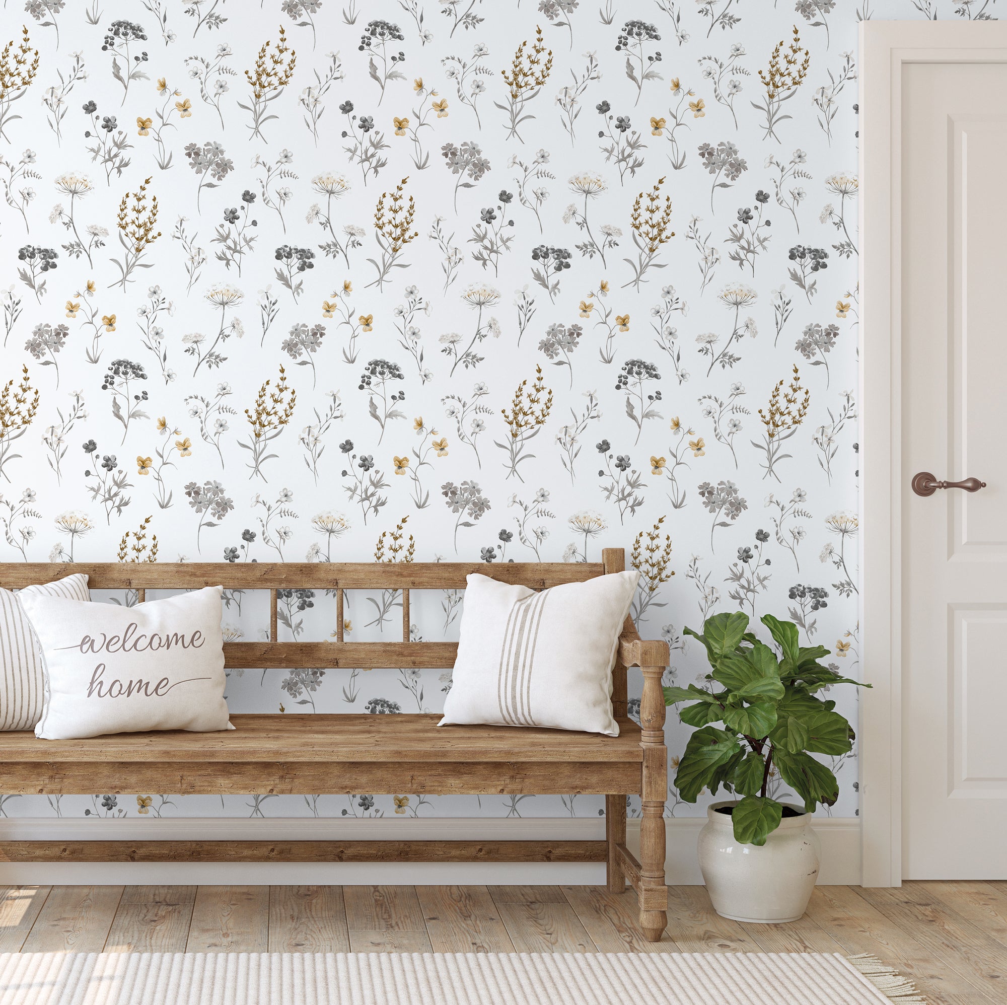 Sanders & Sanders behang bloemen wit, grijs en okergeel - 53 cm x 10 m - 640168