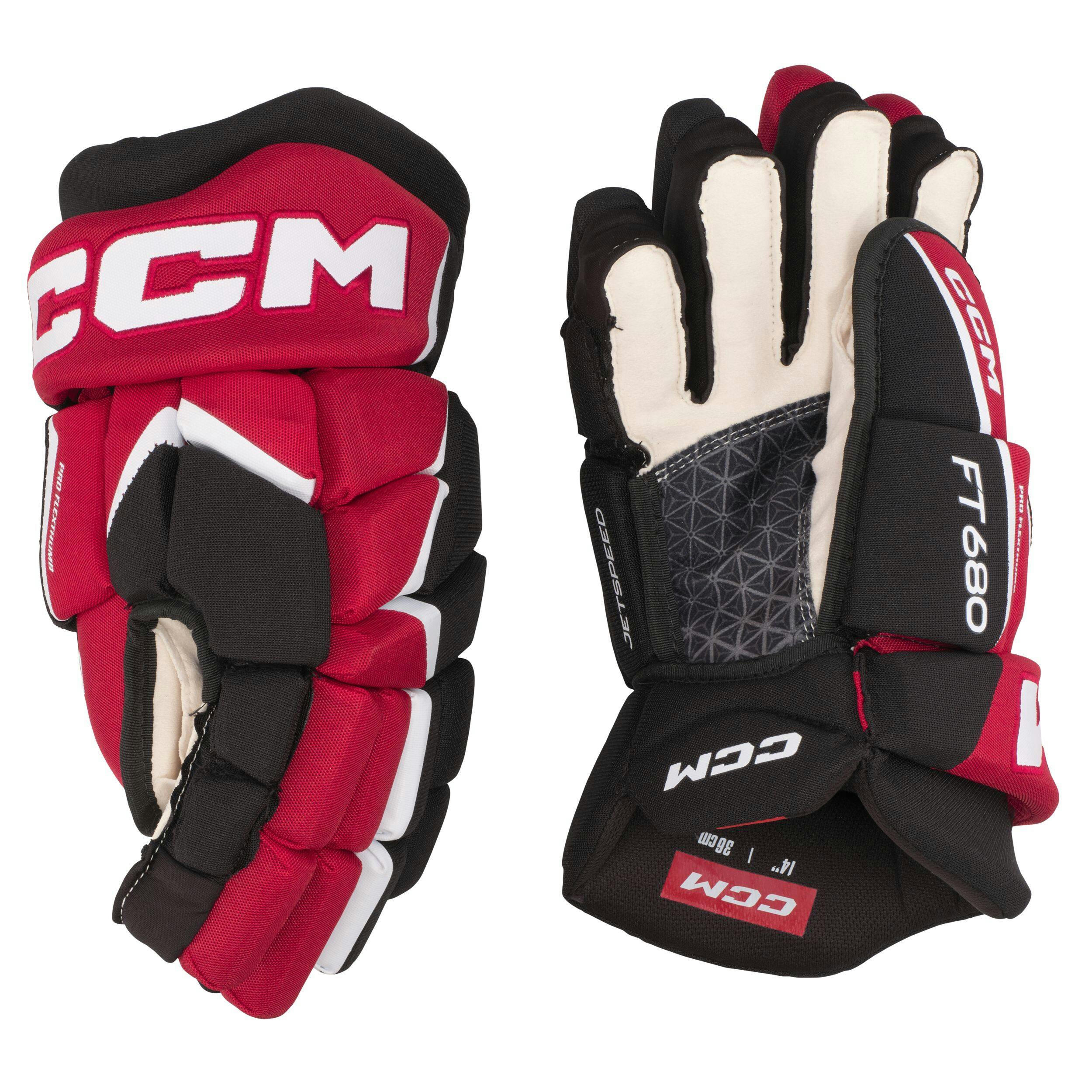 CCM Jetspeed FT680 Hockey Gloves, Senior, Black/Red/White, Assorted Sizes