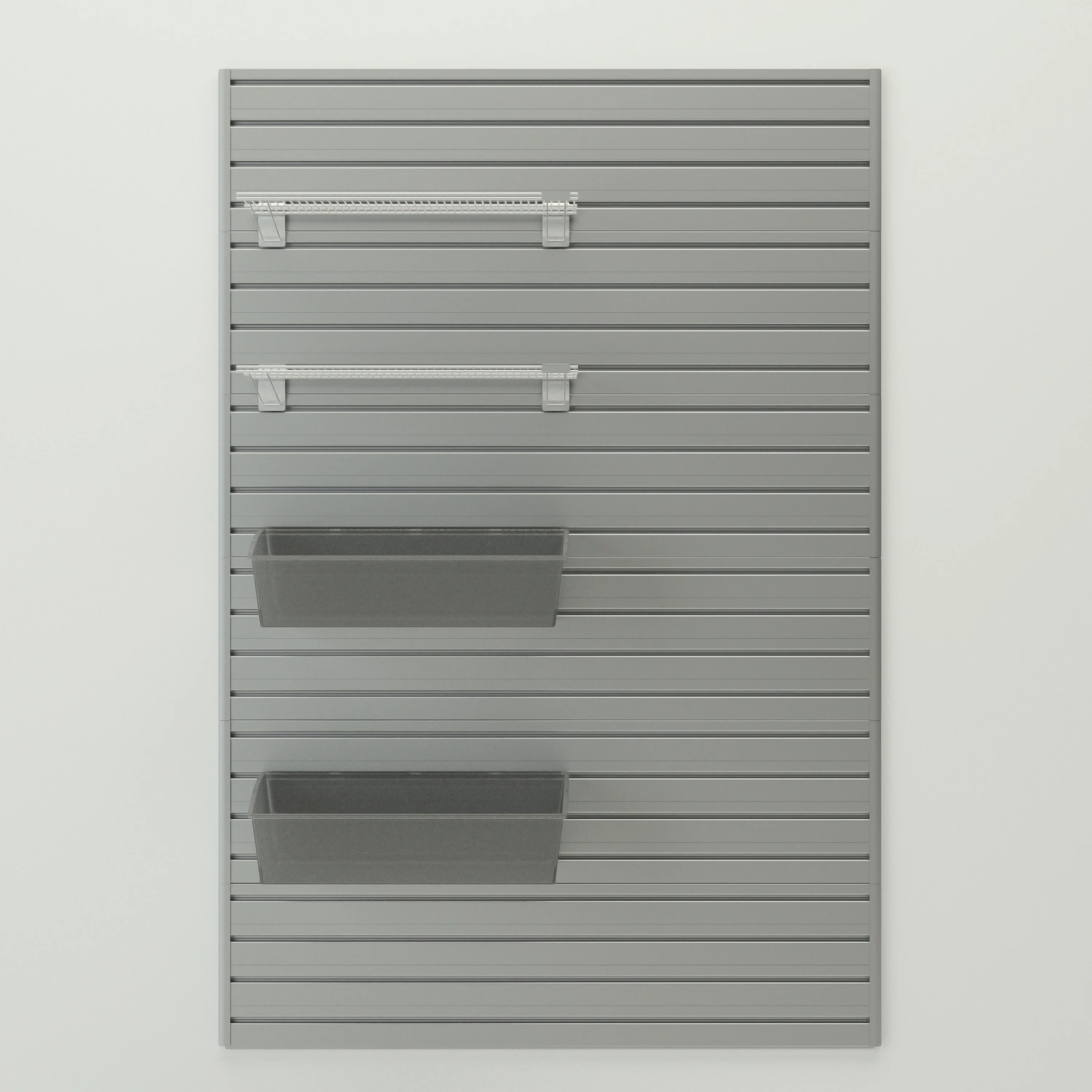 5 Piece Slatwall Panel, Shelf And Hard Bin Set