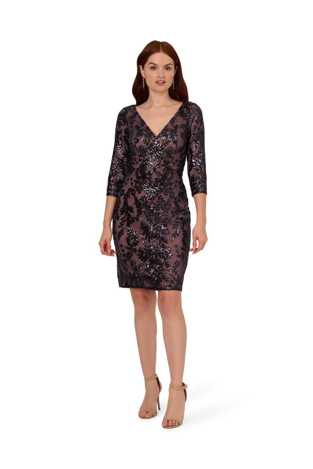Papell Studio Beaded V-Neck Short Dress