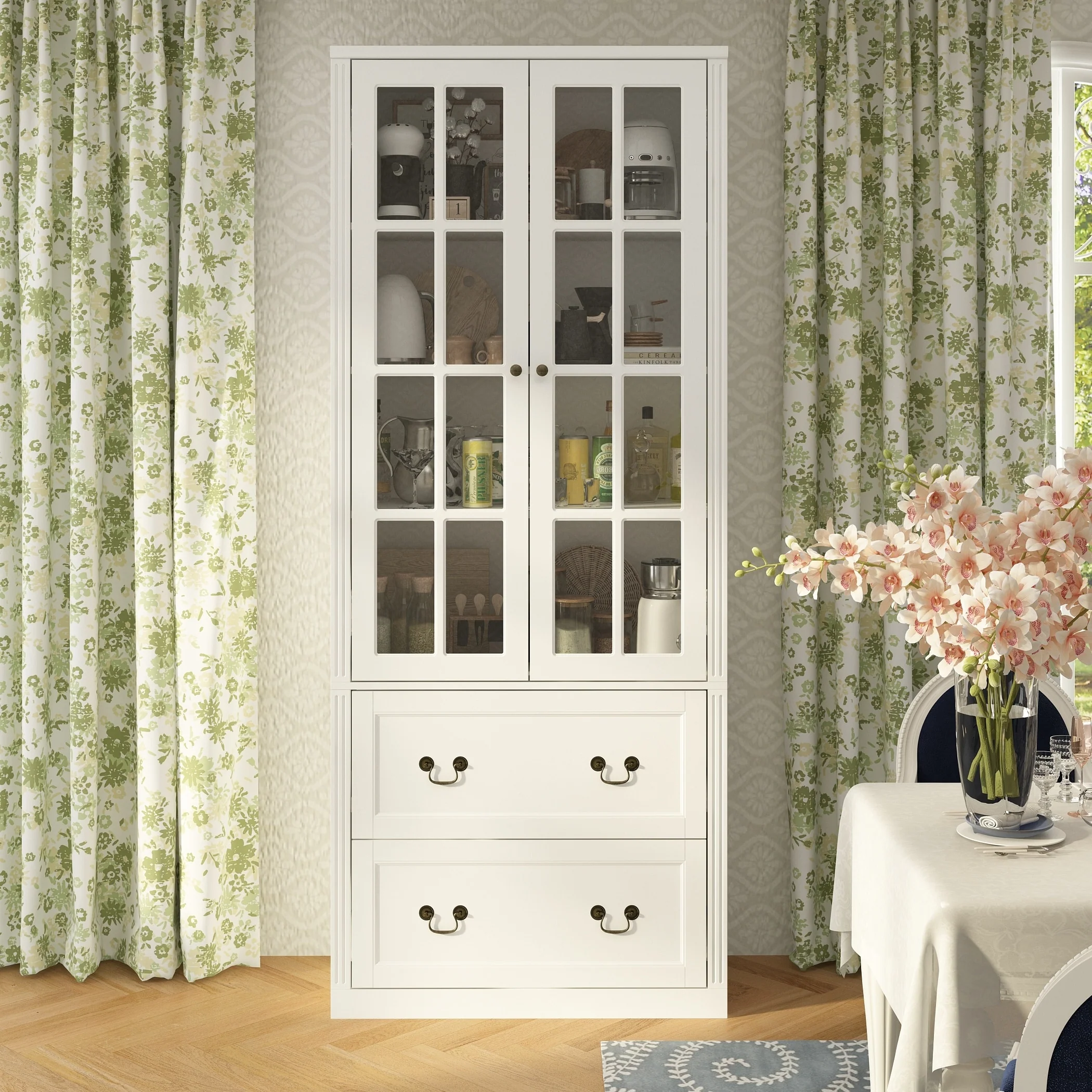 Modular Glass Doors Display Cabinet Combo Bookcase Home Office Pantry