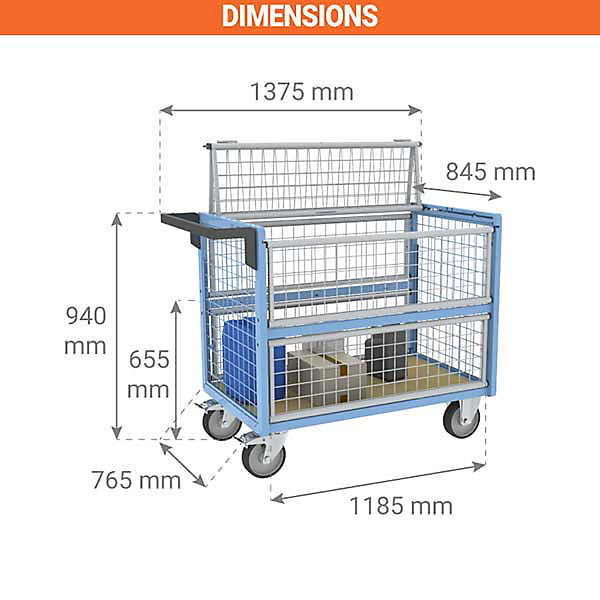Chariot conteneur grillagé fermé - Plateau 1185x765mm - Charge 500kg - 800726233