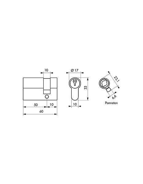 Demi-cylindre de serrure Ecopro, 50x10mm, anti-arrachement, 3 clés, laiton - SP