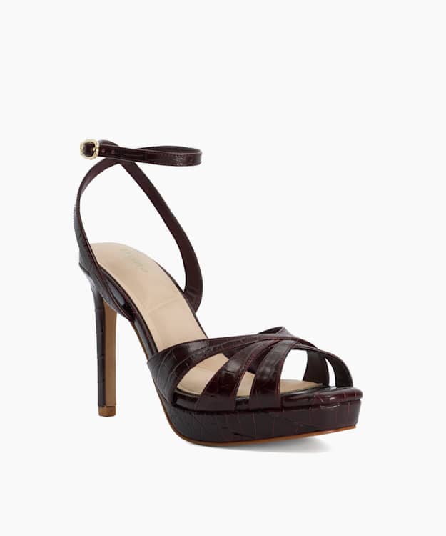 Mayva Burgundy - Croc-Effect Leather Heeled Mules