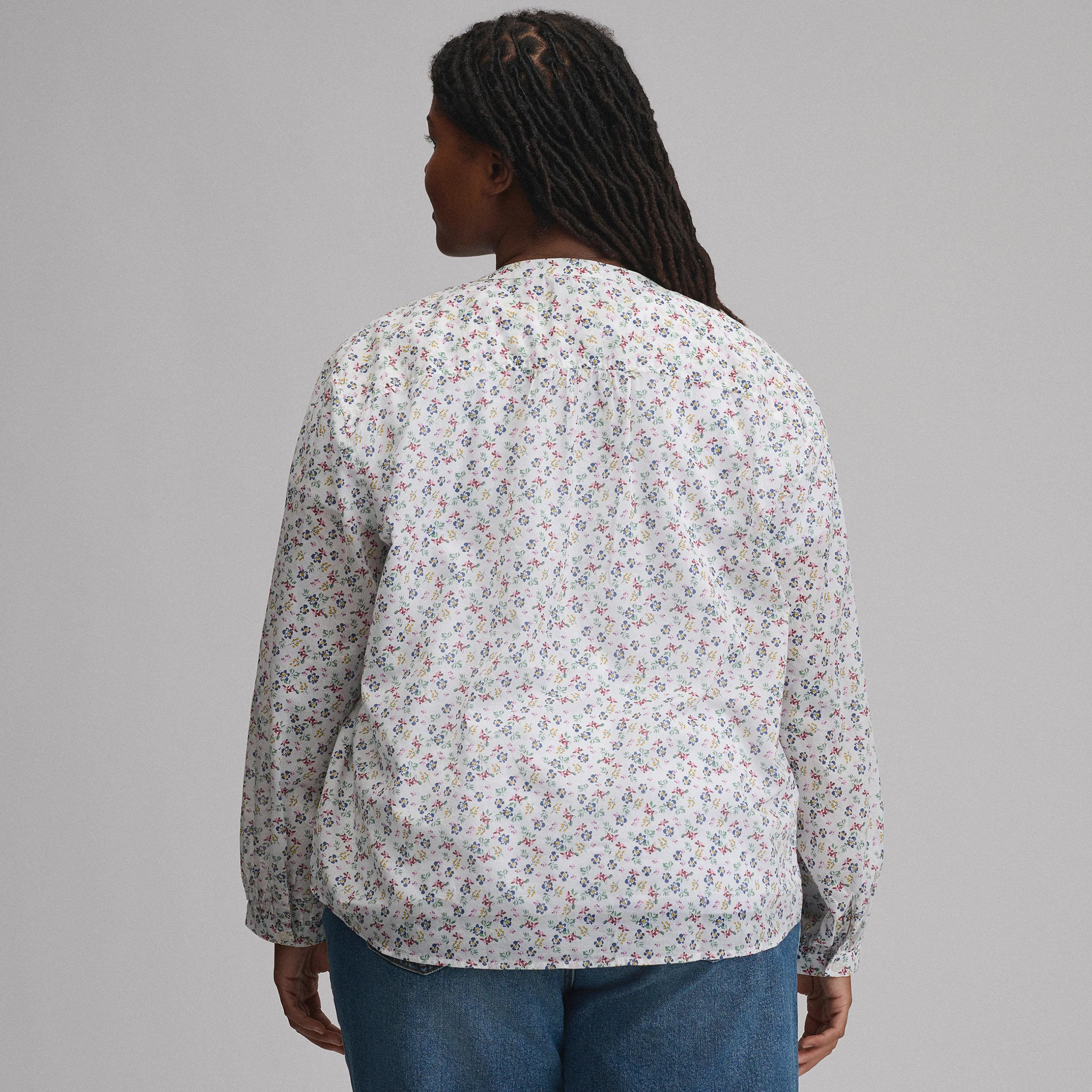Women's Long-Sleeve Collarless Button-Down Shirt