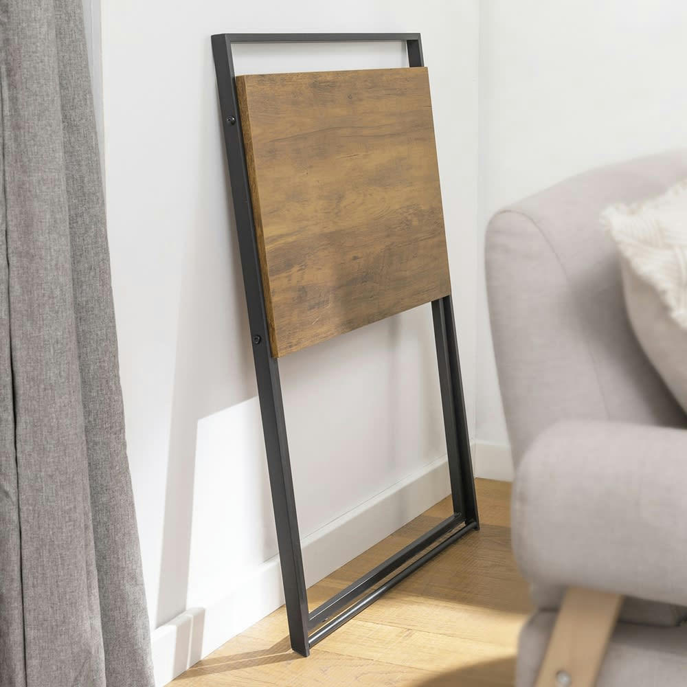 - Bureau informatique effet bois et en métal noir