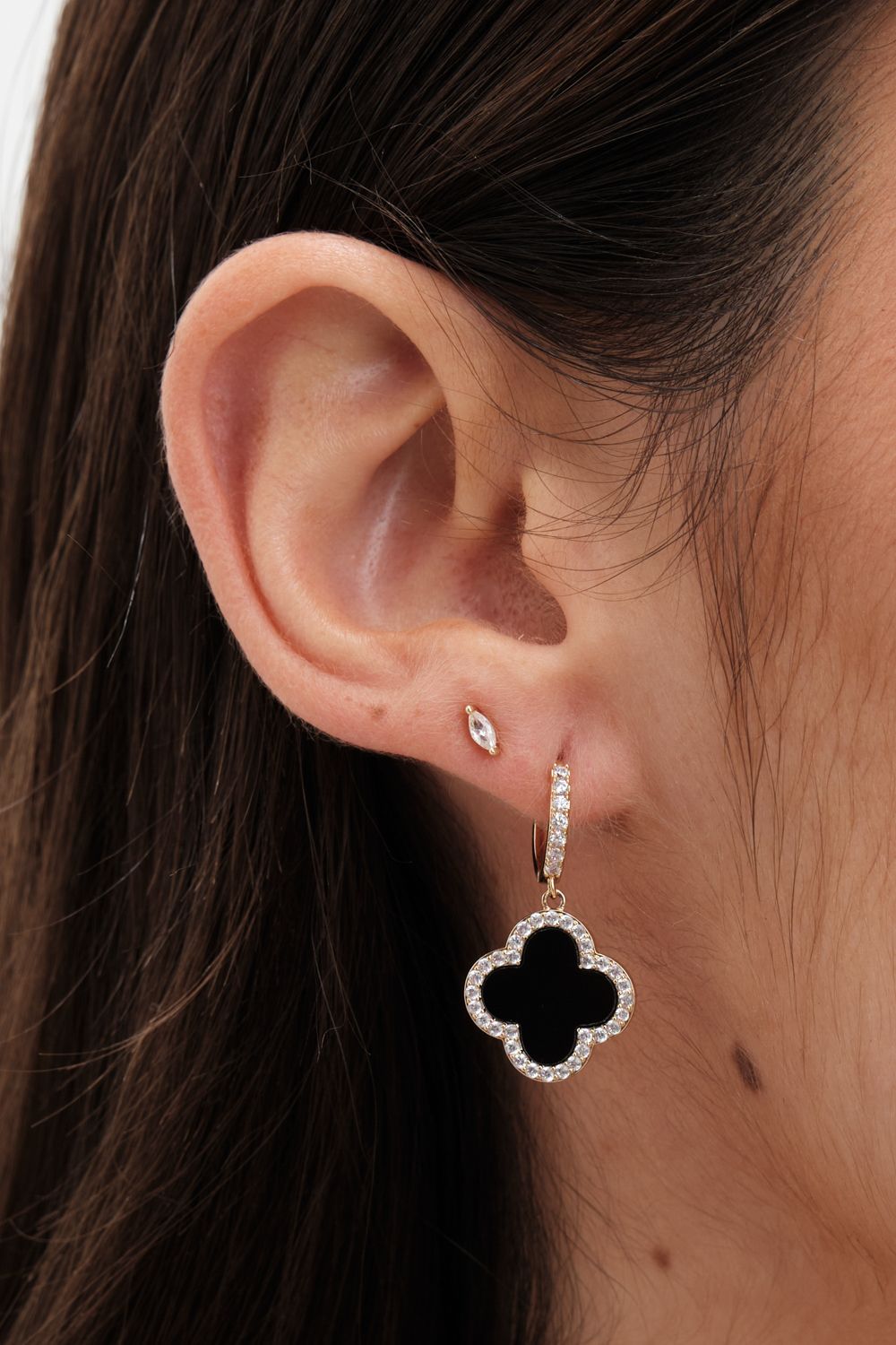 Jon Richard Gold Plated and Jet Clover Huggie Earrings