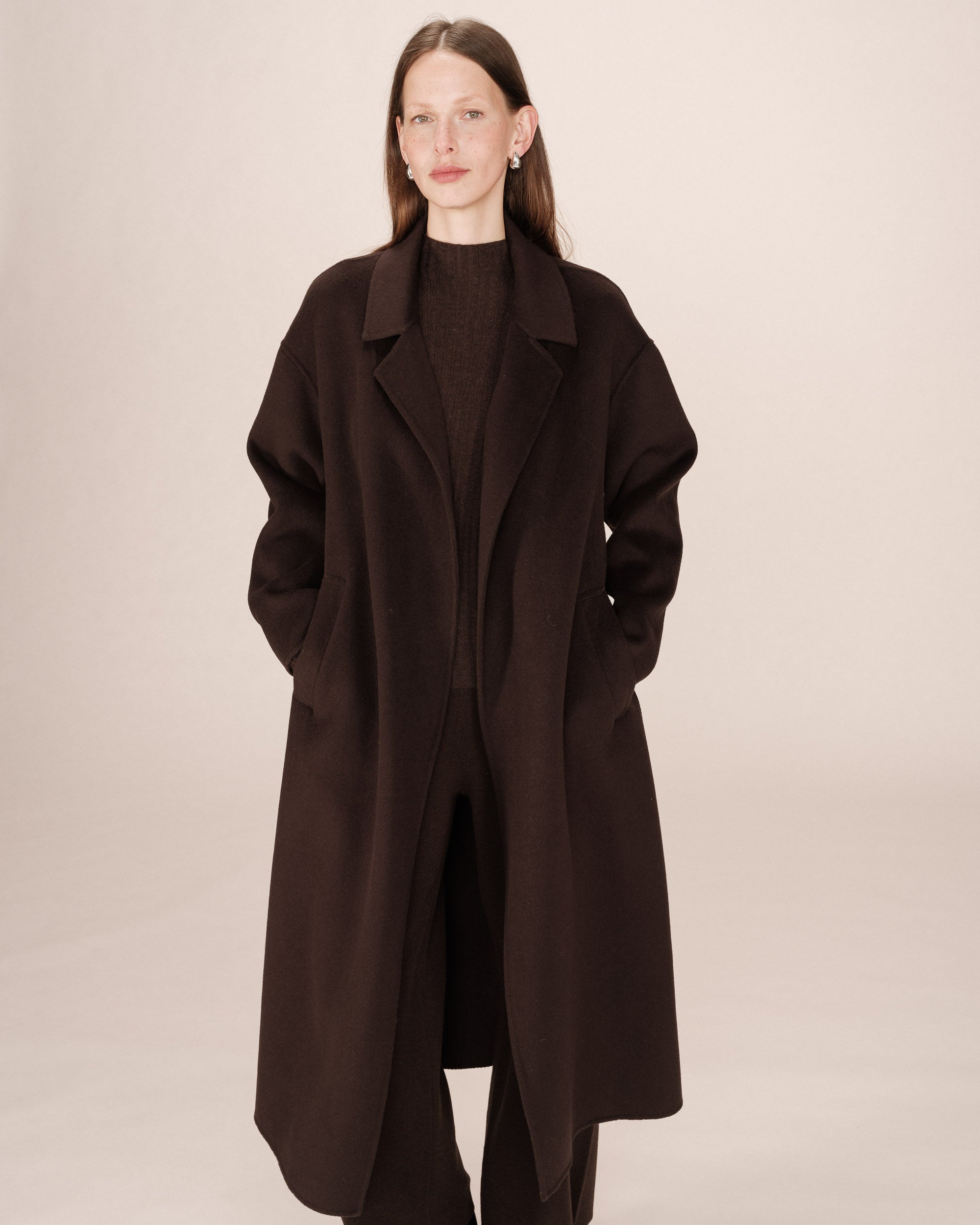 Manteau en laine chocolat Stone
