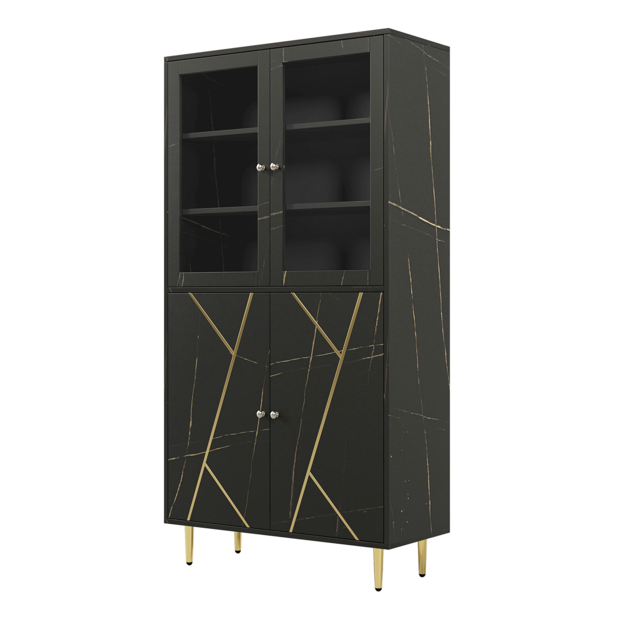 - Buffet armoire effet noir avec bandes dorés portes battants rangement