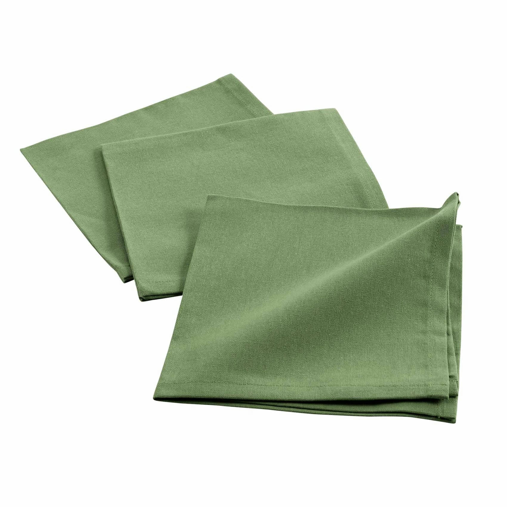 - 3 serviettes de tables unies coton vert olive 40x40 cm