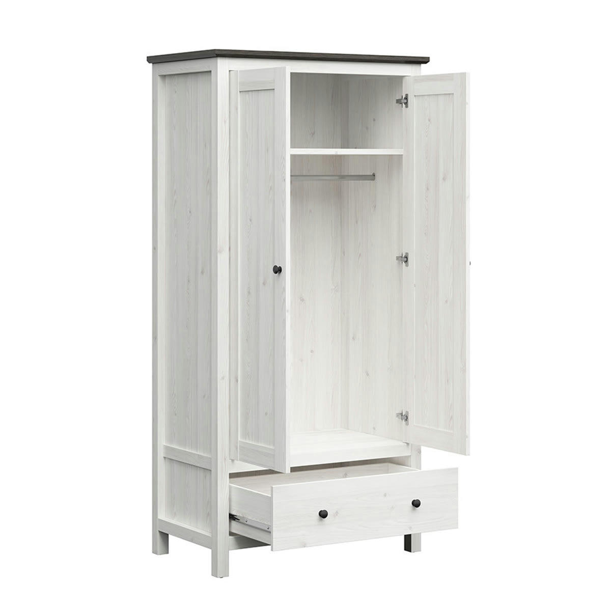 - Armoire 2 portes 1 tiroir blanc et naturel foncé