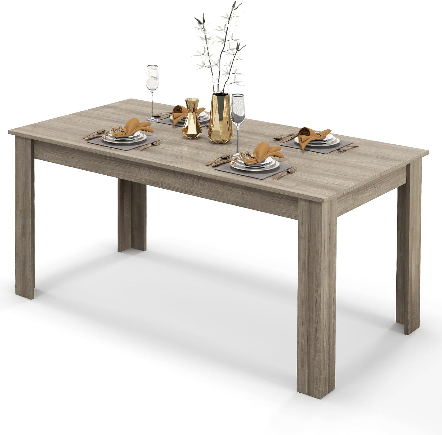 COSTWAY 63' Rectangular Dining Table, Farmhouse Dinette Table with Large Computer Workstation, Modern Kitchen Table for Apartment, Living Room, Restaurant (Oak)