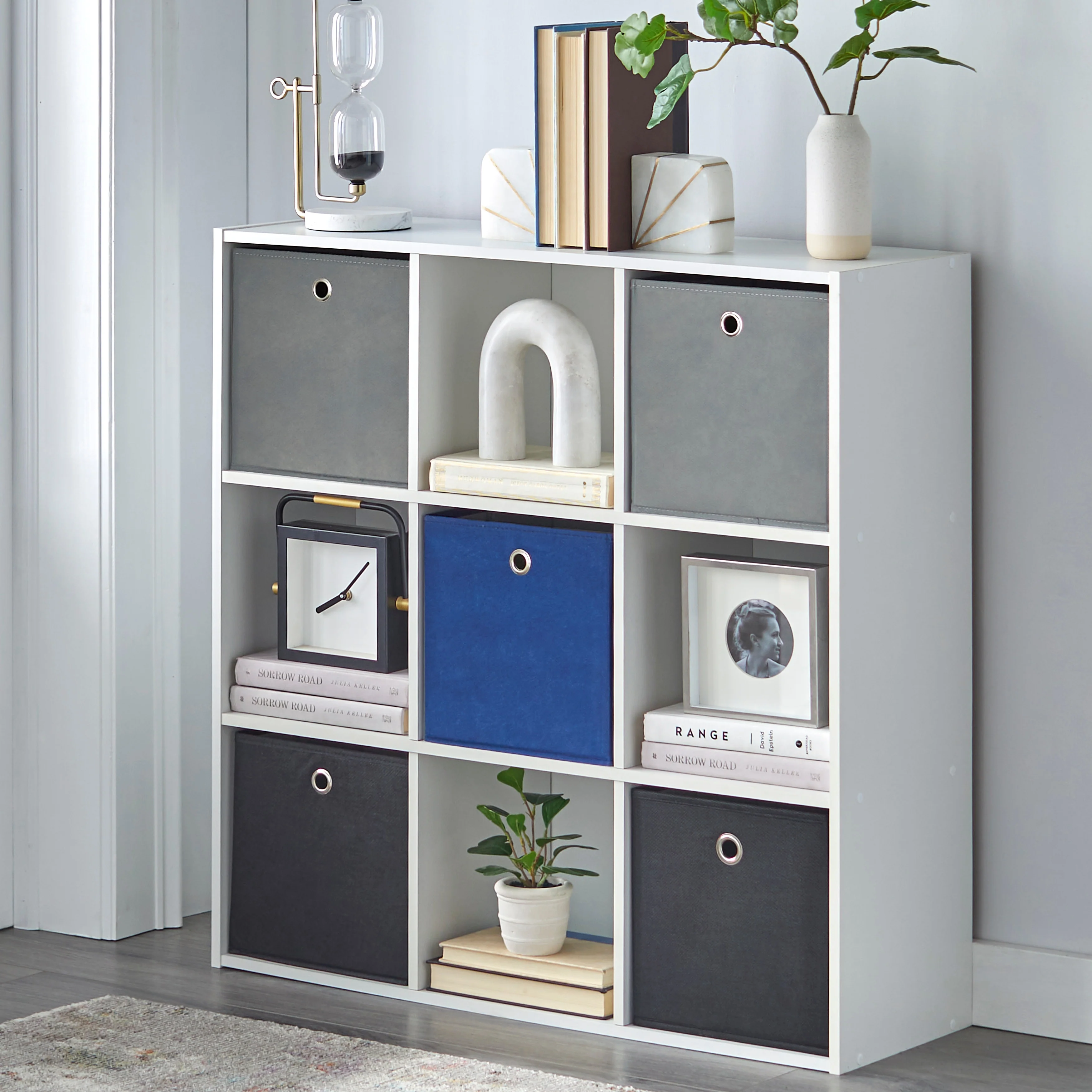 Simple Living 'Jolie' White and Blue Writing Desk and 5-bin Bookcase Set
