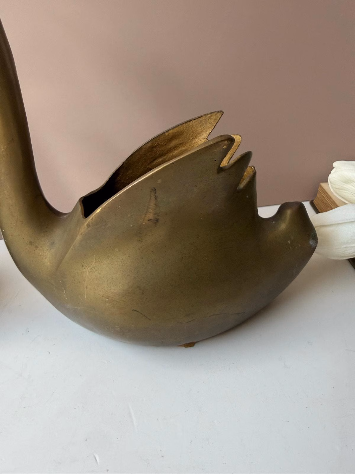 Vintag Brass Swan Planters | Set of 2 | Dark Patina | MCM Hollywood Regency Dark Academia Decor Tablescape