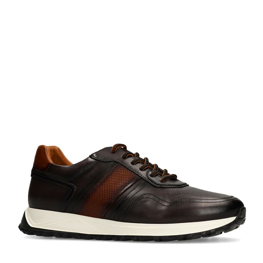 Manfield Grijze leren sneakers