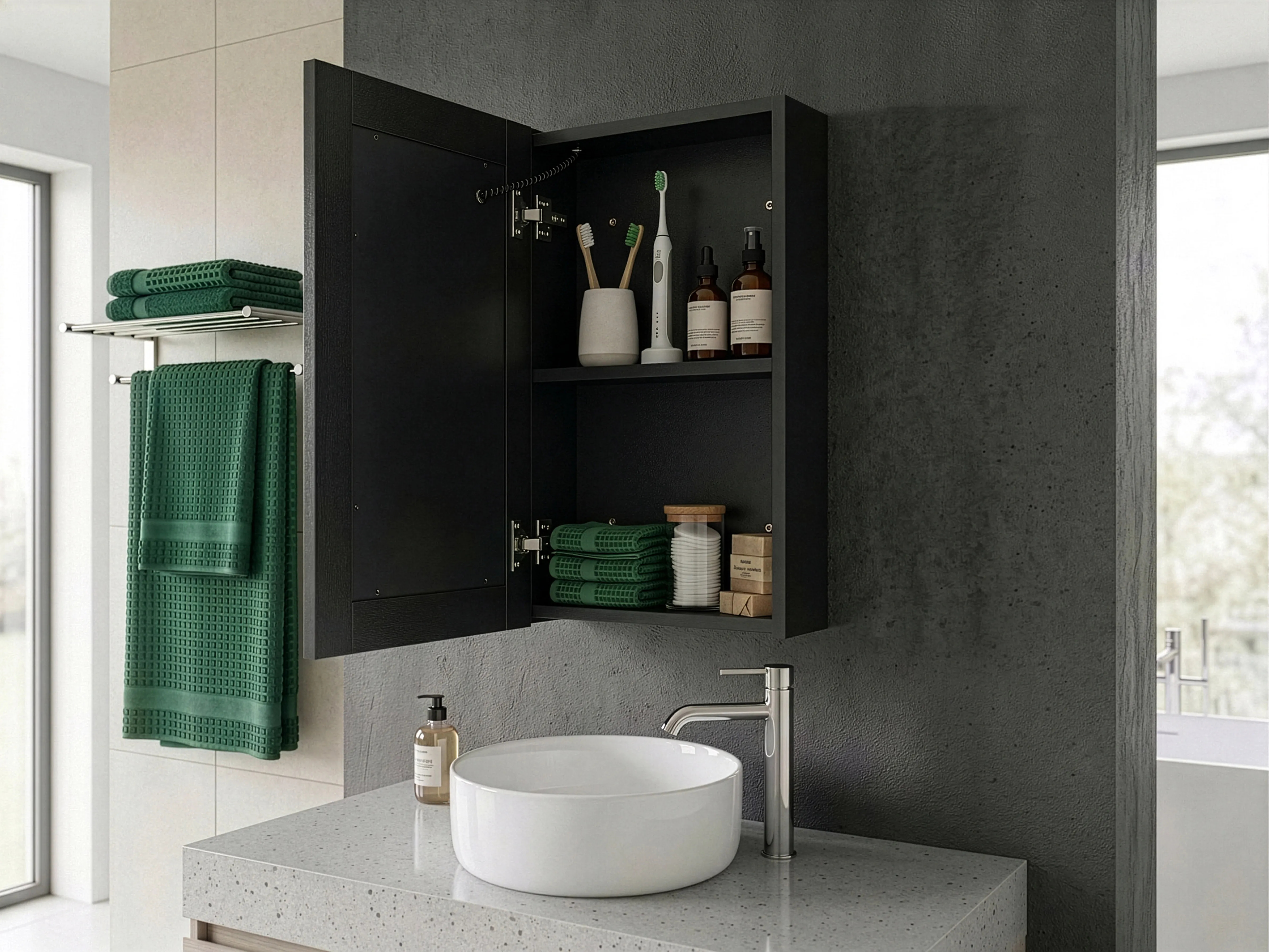 Bathroom Wall Mounted Mirror Cabinet LED CAMERON 40 cm 60 cm Black