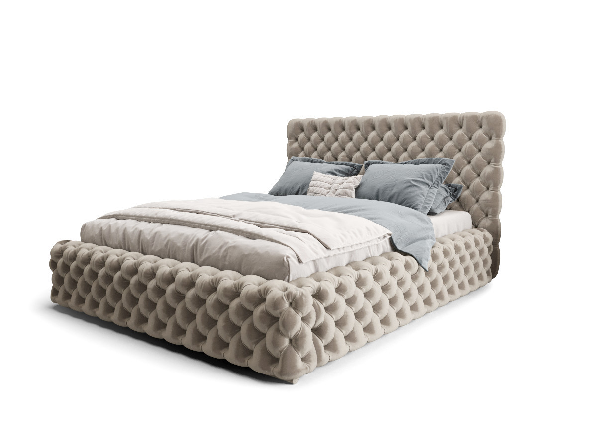 Łóżko Styl Chesterfield Figo Extra Beżowe Stelaż Metal 180