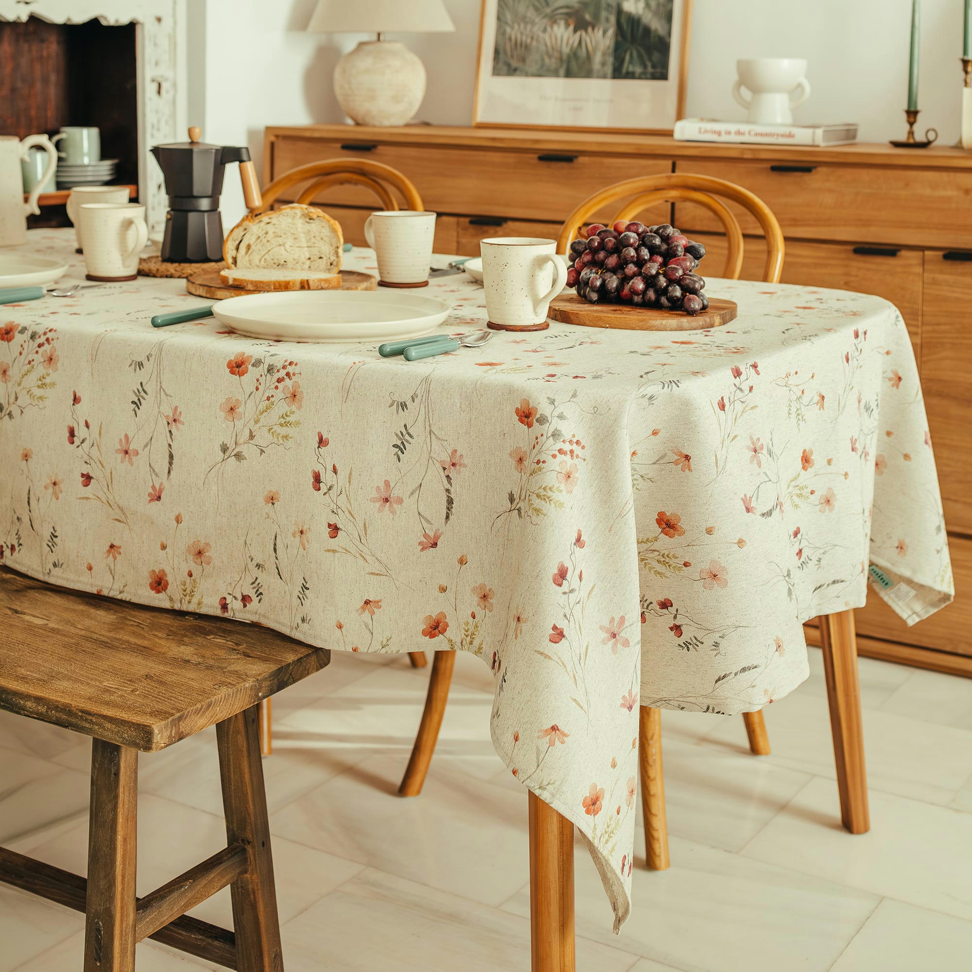 PETRA MULTICOLOR - Nappe en lin antitâche imprimée floral multicolore 140x140 cm