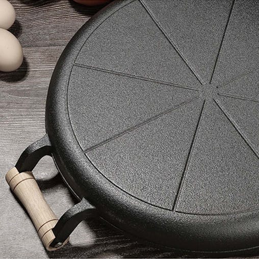 SOGA 2X 35cm Cast Iron Frying Pan Skillet Steak Sizzle Fry Platter With Wooden Handle No Lid