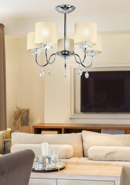 Lampa wisząca chromowana biała ESTERA 5xE14x40W wym: 56x58x58 cm Candellux