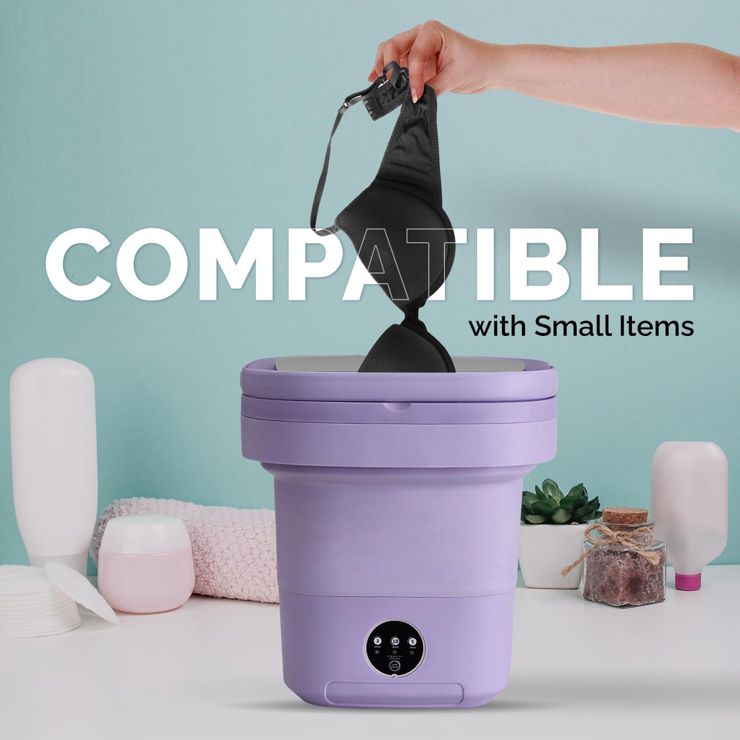 Portable Washing Machine, 11L Mini Folding Washer for Apartments, Dorms, RV and Travel, Compact Top Load Washer with Spin Basket and 3 Wash Modes for Small Loads, (PURPLE)