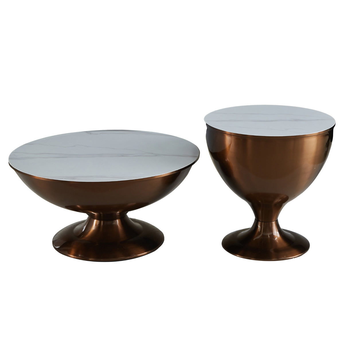 StarFurn Salontafel Ava - Rond Wit Marmer - Set van 2 - 75x75x38cm