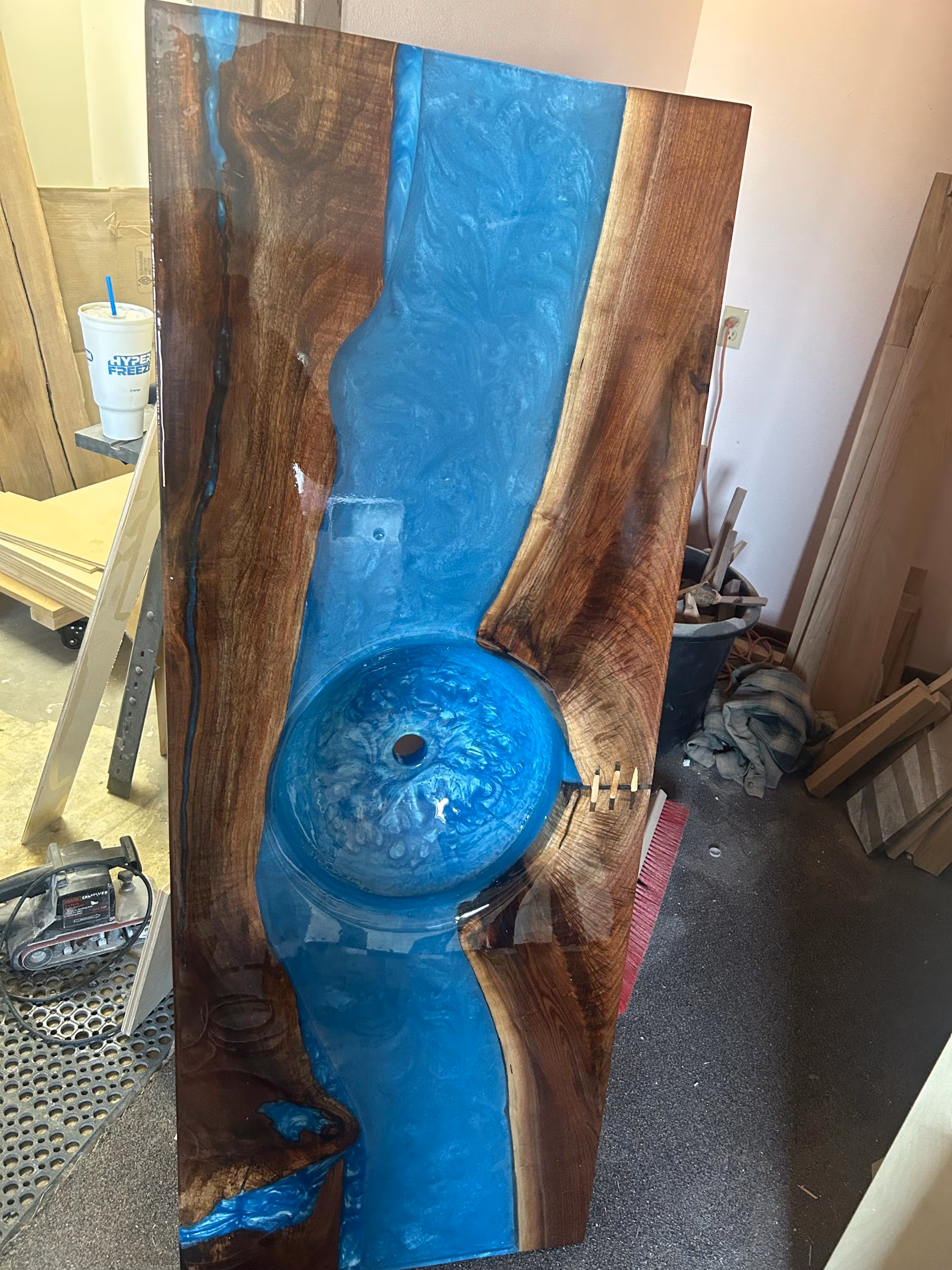 Live Edge Walnut Wood River Sink, Epoxy Resin Bathroom Vanity, Modern Luxury Countertop Vessel