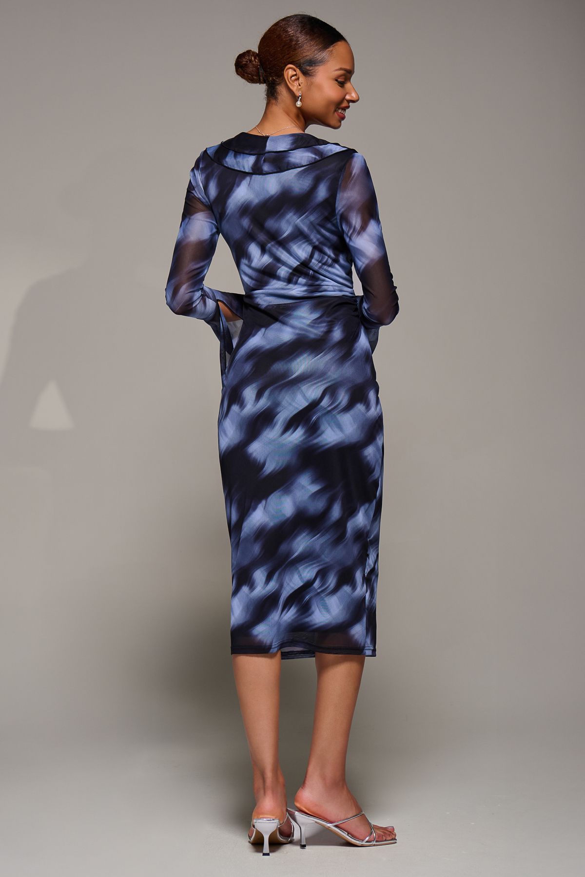 Jolie Moi Ruffle V-Neckline Mesh Bodycon Midaxi Dress