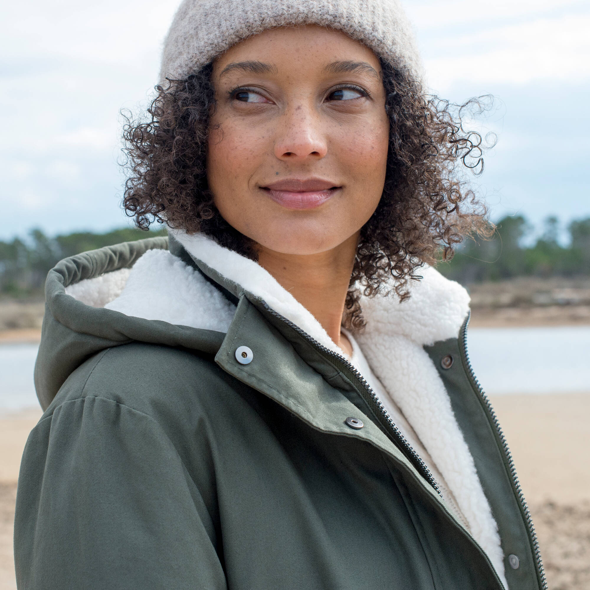 Parka déperlante à capuche, doublée polaire sherpa