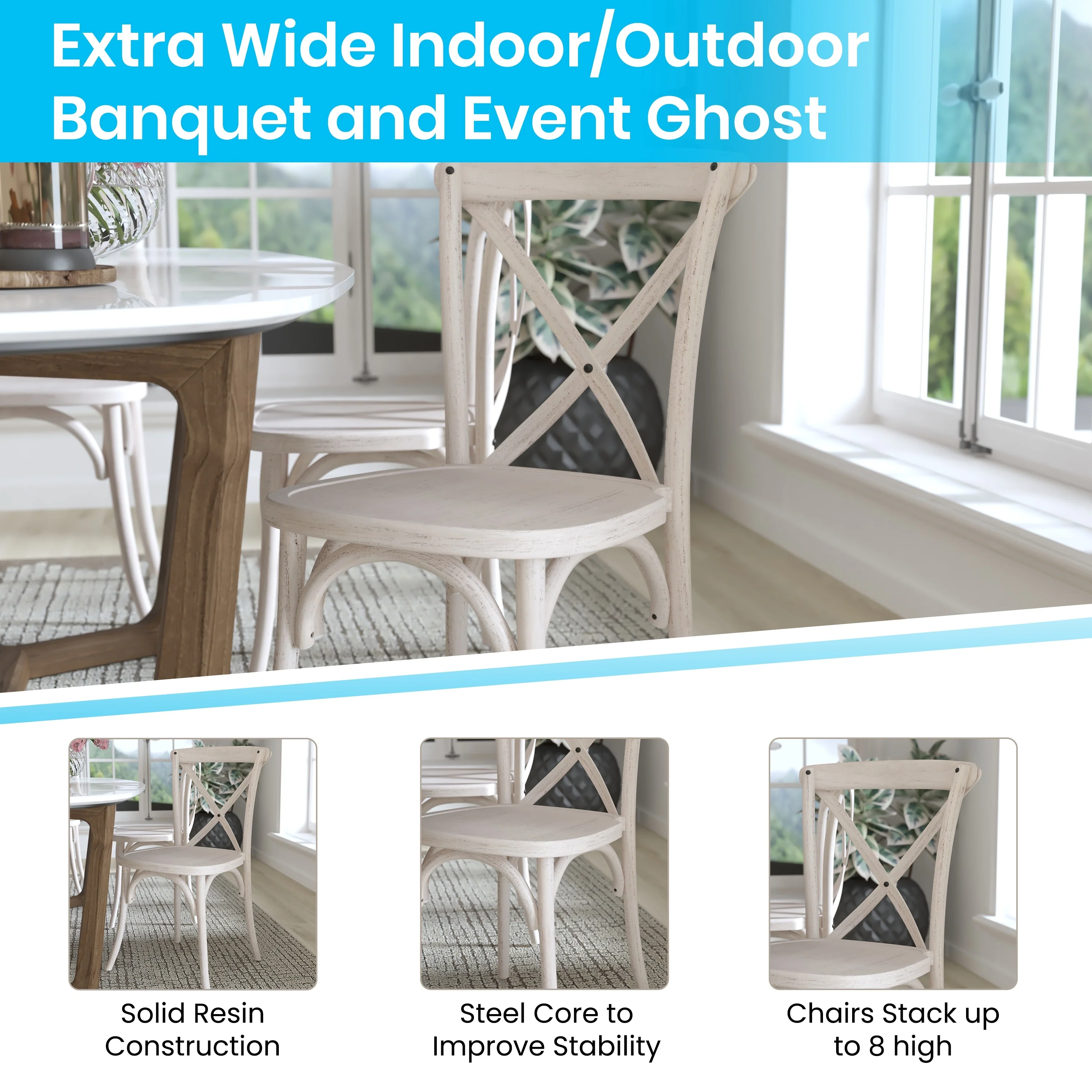 Modern Resin Stacking Cross Back Dining Chairs (Set of 2)