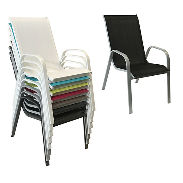 Lot de 8 chaises MARBELLA en textilène noir - aluminium gris - HAPPY GARDEN