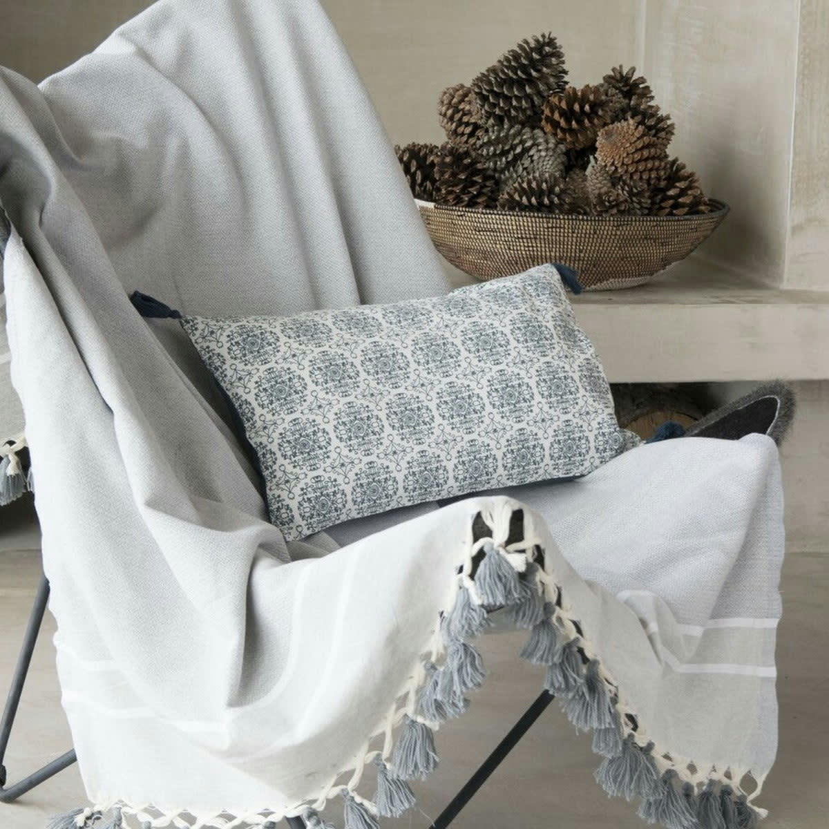 STOCKHOLM - Plaid coton  130x170 gris perle