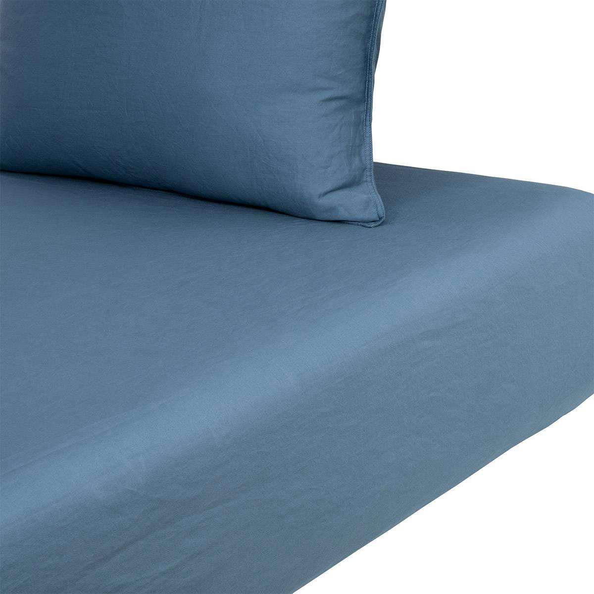 PALERME - Drap housse en satin de coton lavé bleu 200 x 200 cm