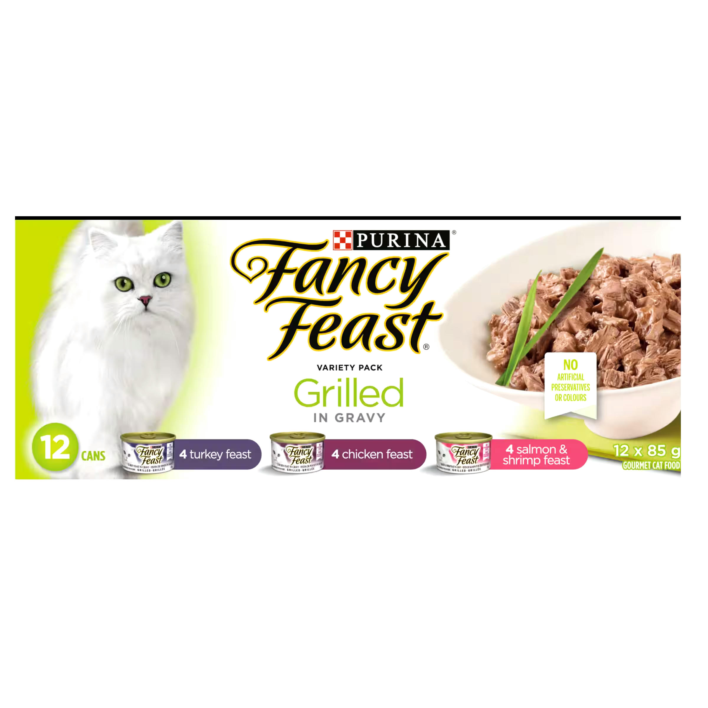 Fancy Feast Grilled In-Gravy Wet Cat Food Variety Pack, 3 Gourmet Recipes, 85-g, 12-pk