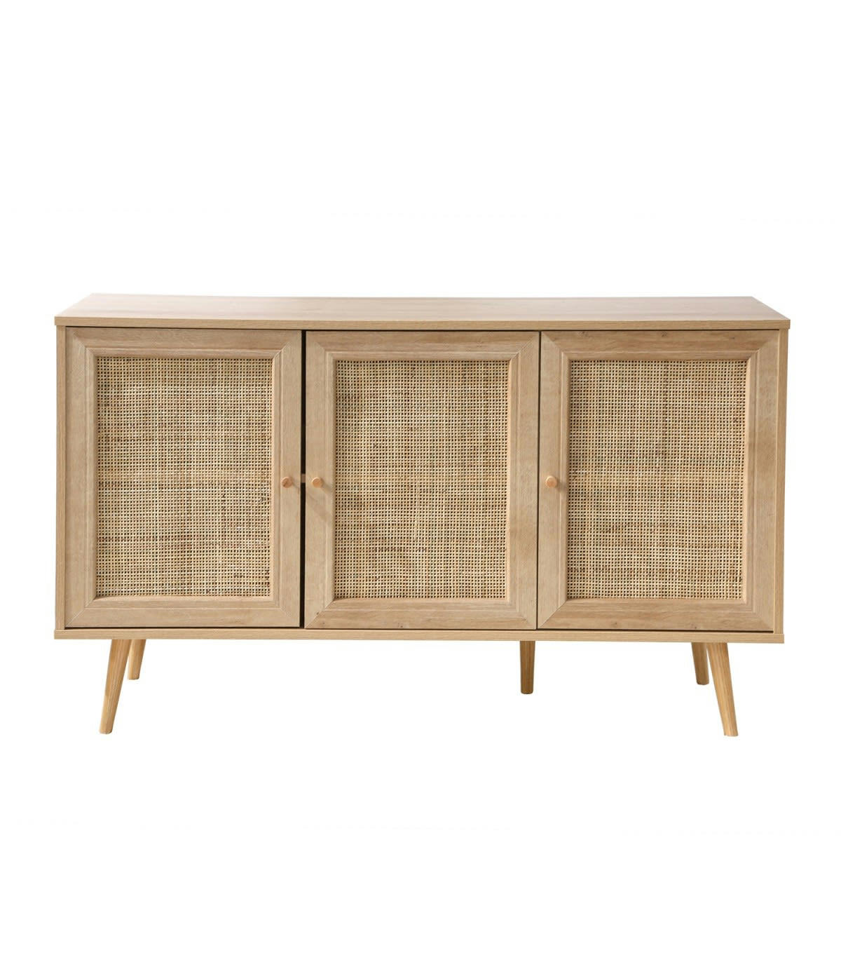 BALI - Buffet 3 portes avec cannage rotin et décor bois L120cm