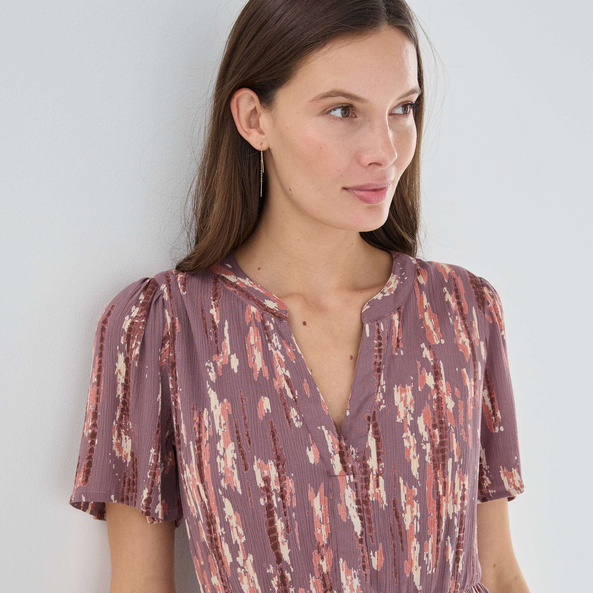 Robe longue en crépon, imprimée