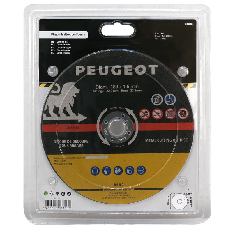 Disque à tronçonner diamant pour métaux Ø 180 mm PEUGEOT