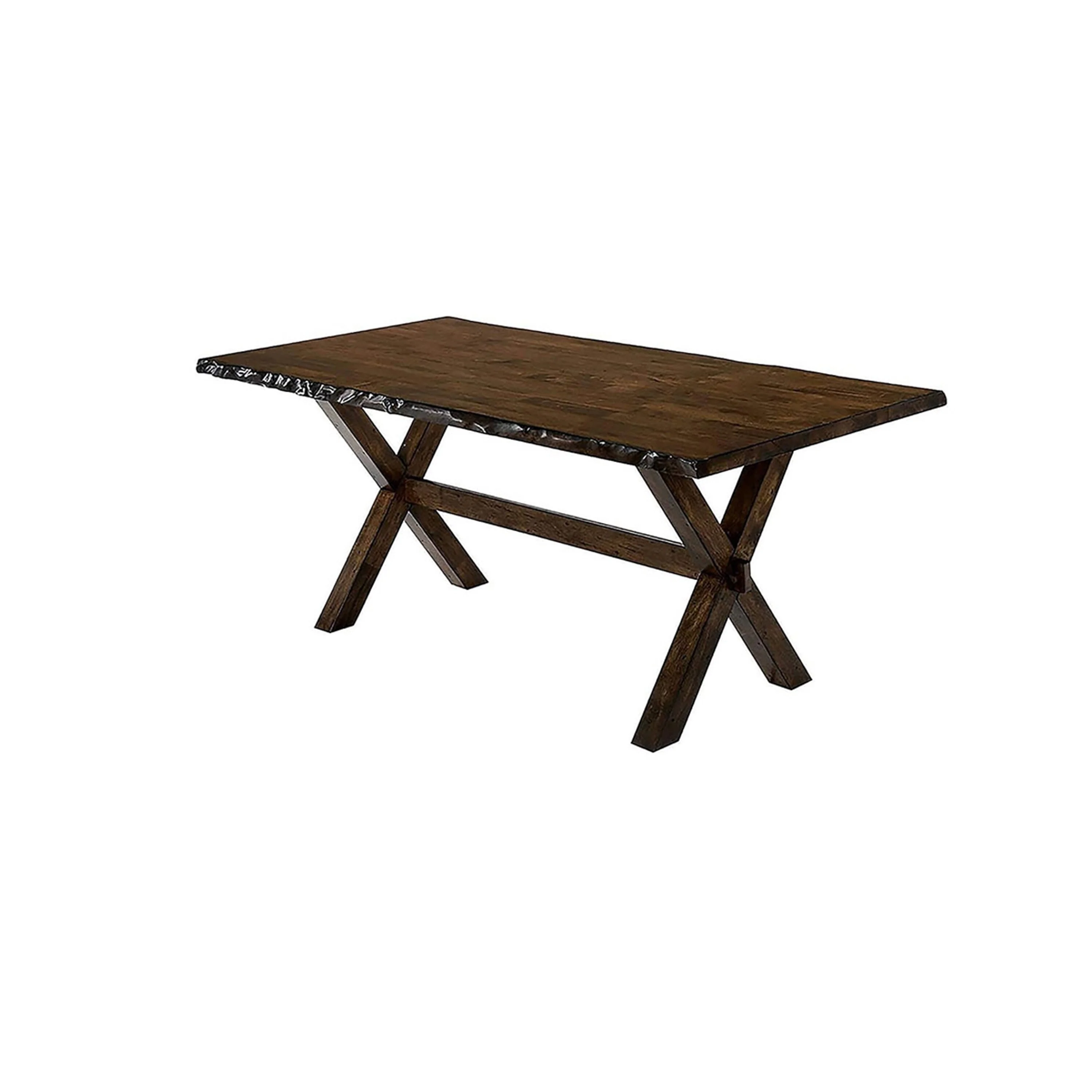 Aliza 6pc Dining Table Set, Bench, 4 Gray Chairs, Walnut Brown Wood