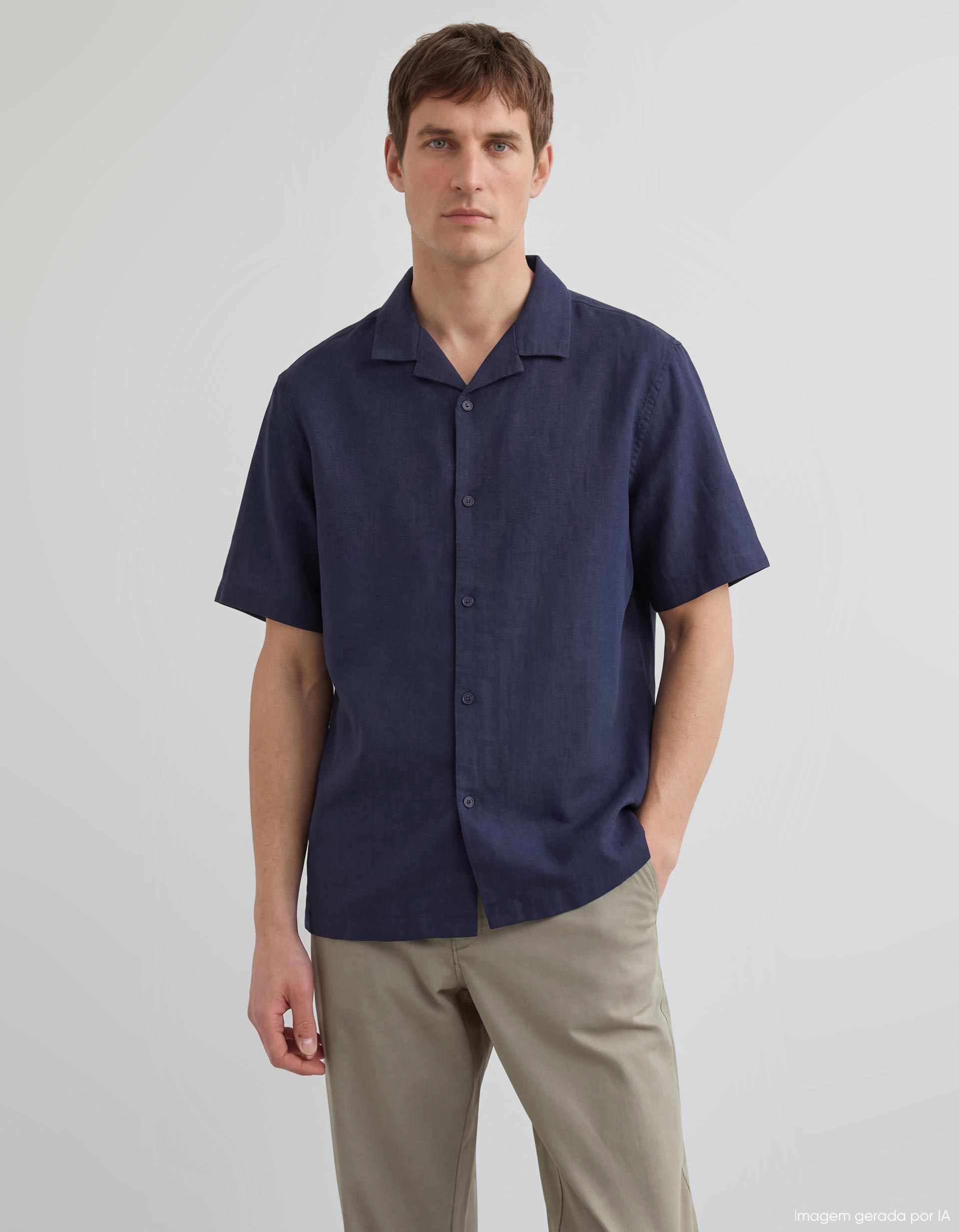 Camisa com Linho, Homem, Azul Escuro
