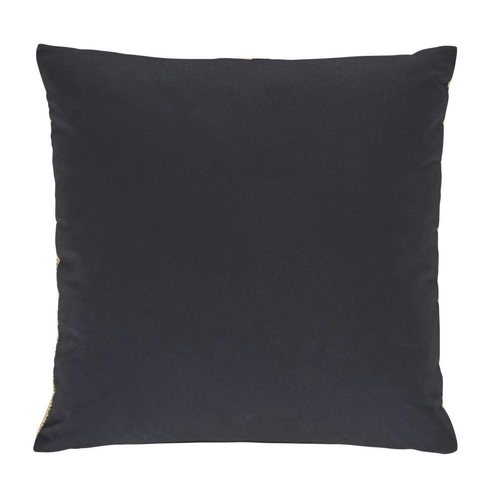 WAFI - Coussin tissé en polypropylène beige broderie noire 45x45