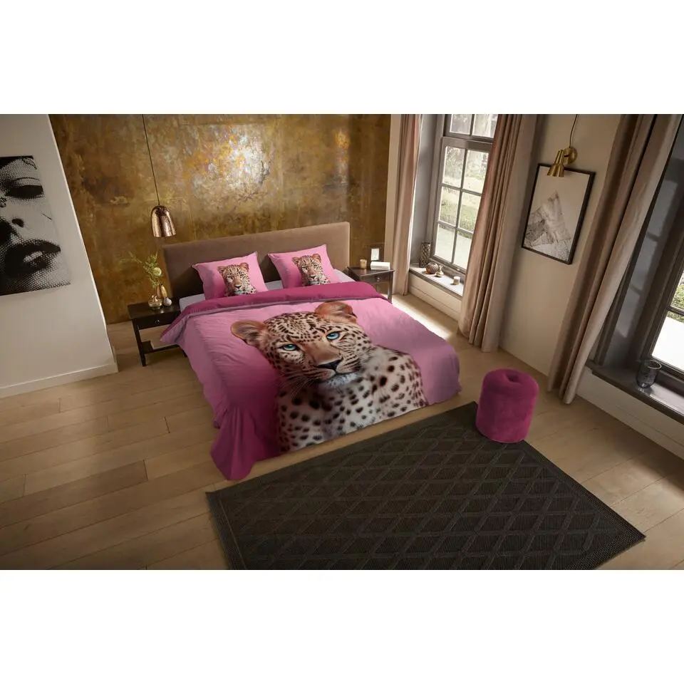 Pure dekbedovertrek panter - 1 persoons 140x200/220 cm - Roze - Microvezel