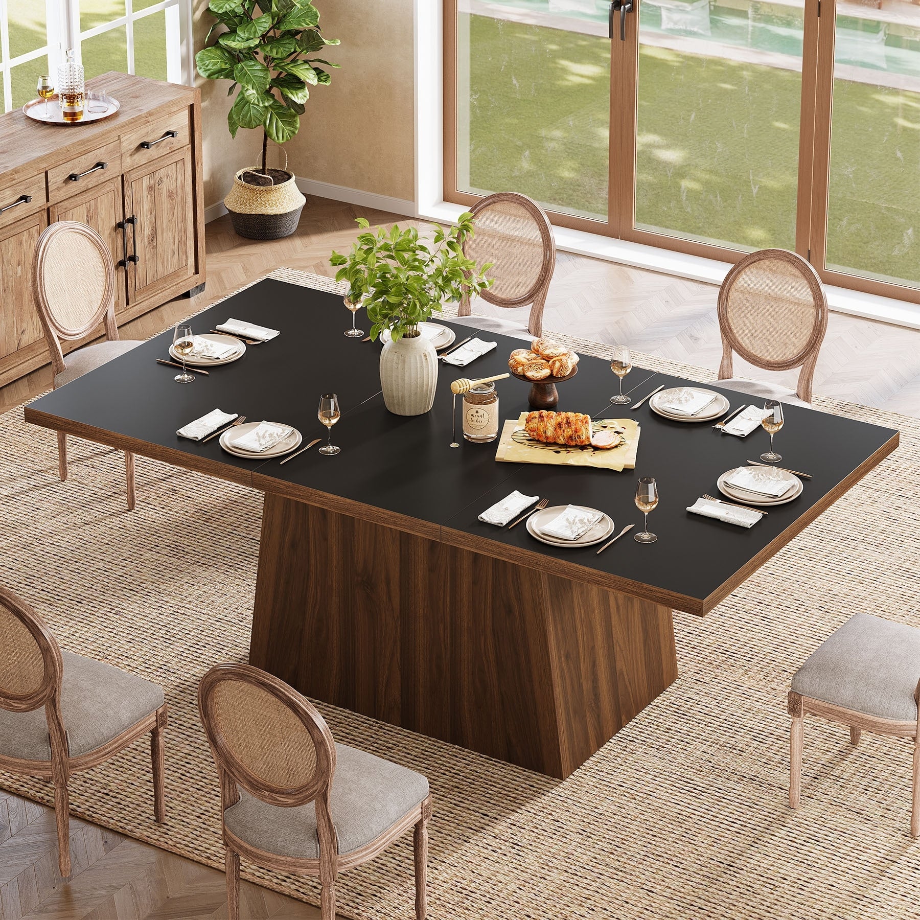 Rectangular Dining Table for 6-8 People, 63-Inch Large Kitchen Table
