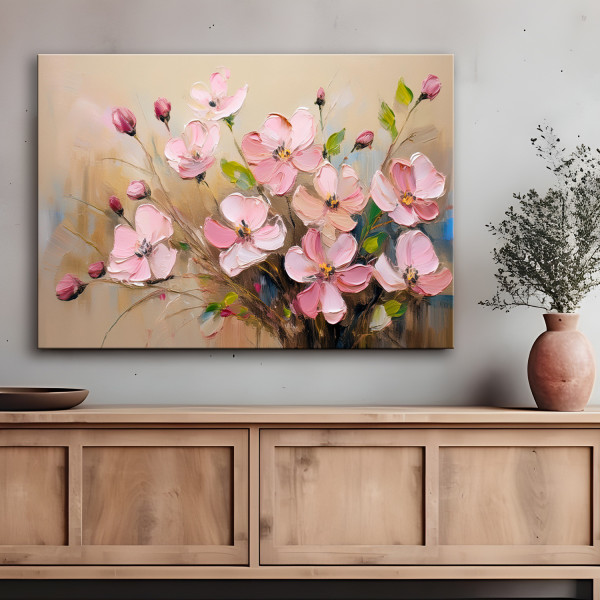 Feeby Obraz na płótnie, Pudrowe Różowe Kwiaty Rośliny Malowane 60x40