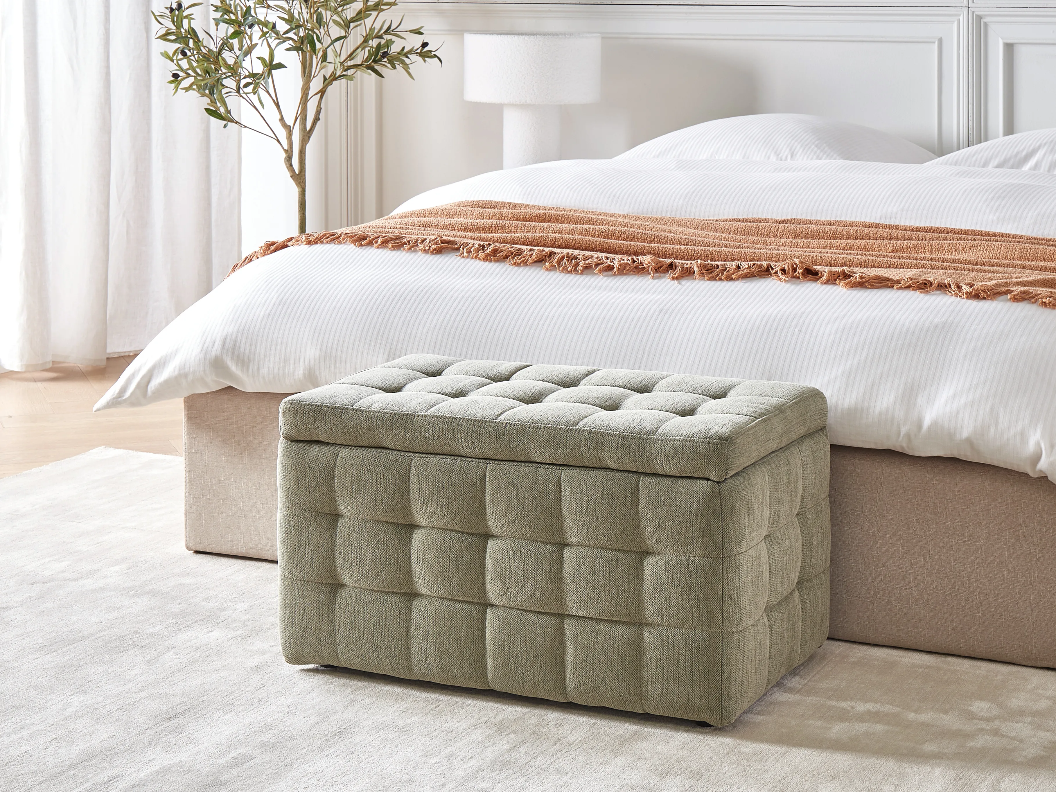 Storage Ottoman MICHIGAN Fabric Olive Green