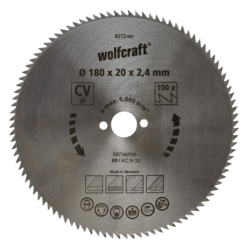 Lame de scie circulaire CV 100 dents Ø 180 x 20 x 2,4 mm WOLFCRAFT