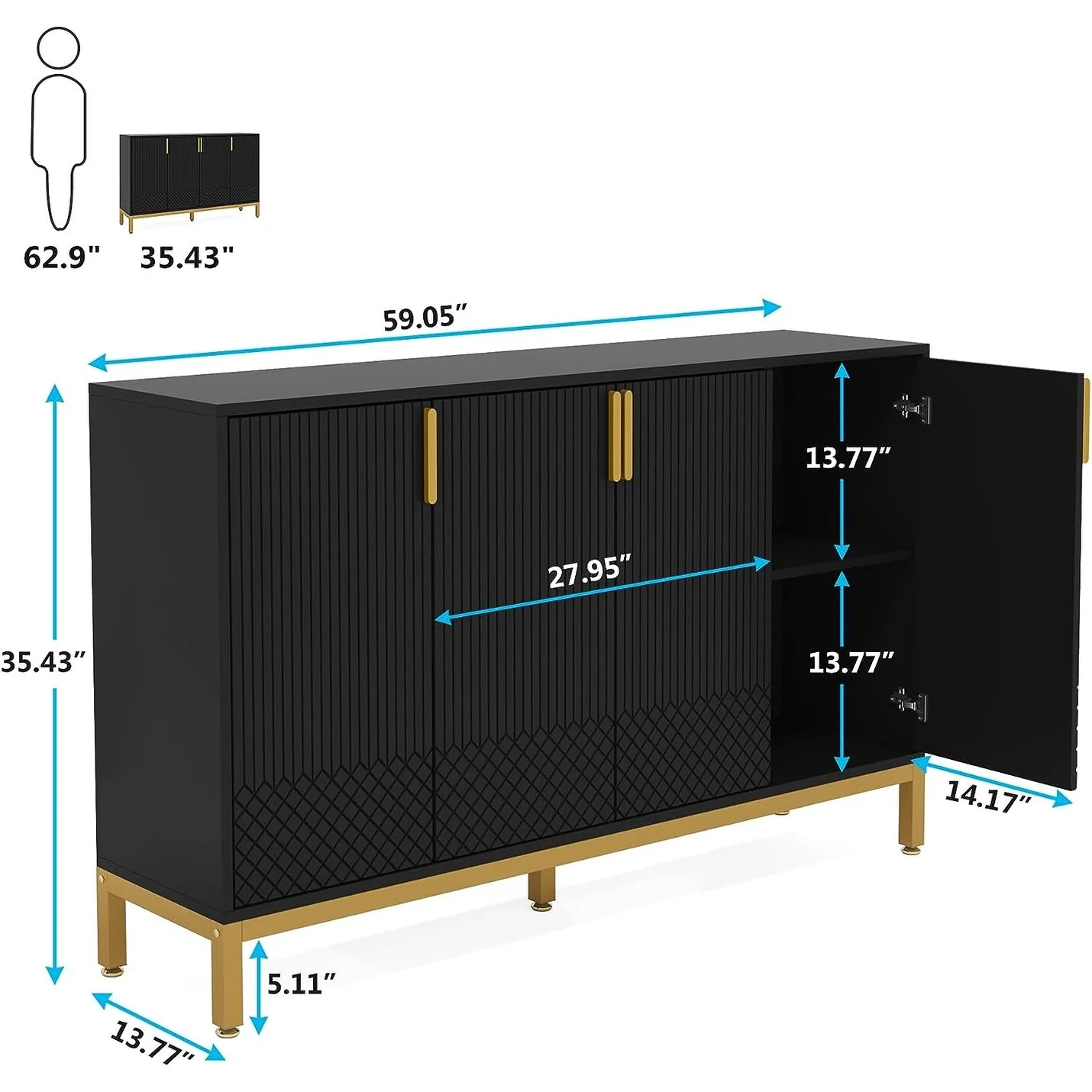 55 Inch Kitchen Sideboard Cabinet, Buffet Cabinet with Storage