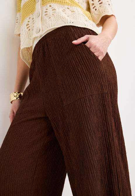 Womens Chocolate Brown Textured Wide Leg Trousers