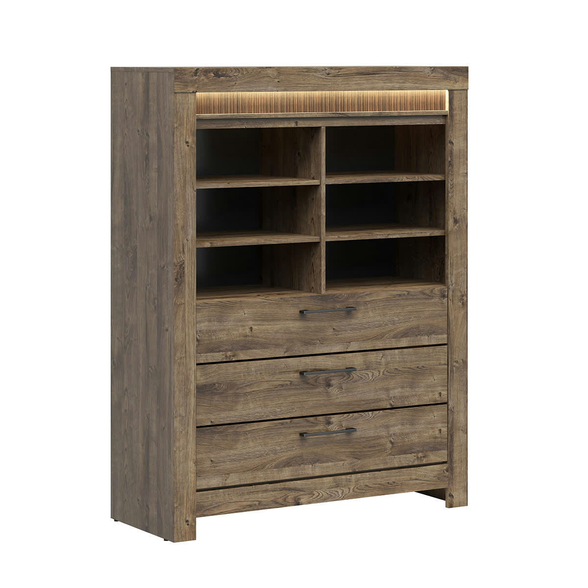 - Bibliothèque 3 tiroirs LED inclus panneaux mdf naturel