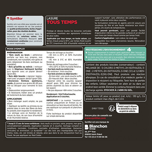 Lasure extérieure tous temps Syntilor chêne doré satin 1L