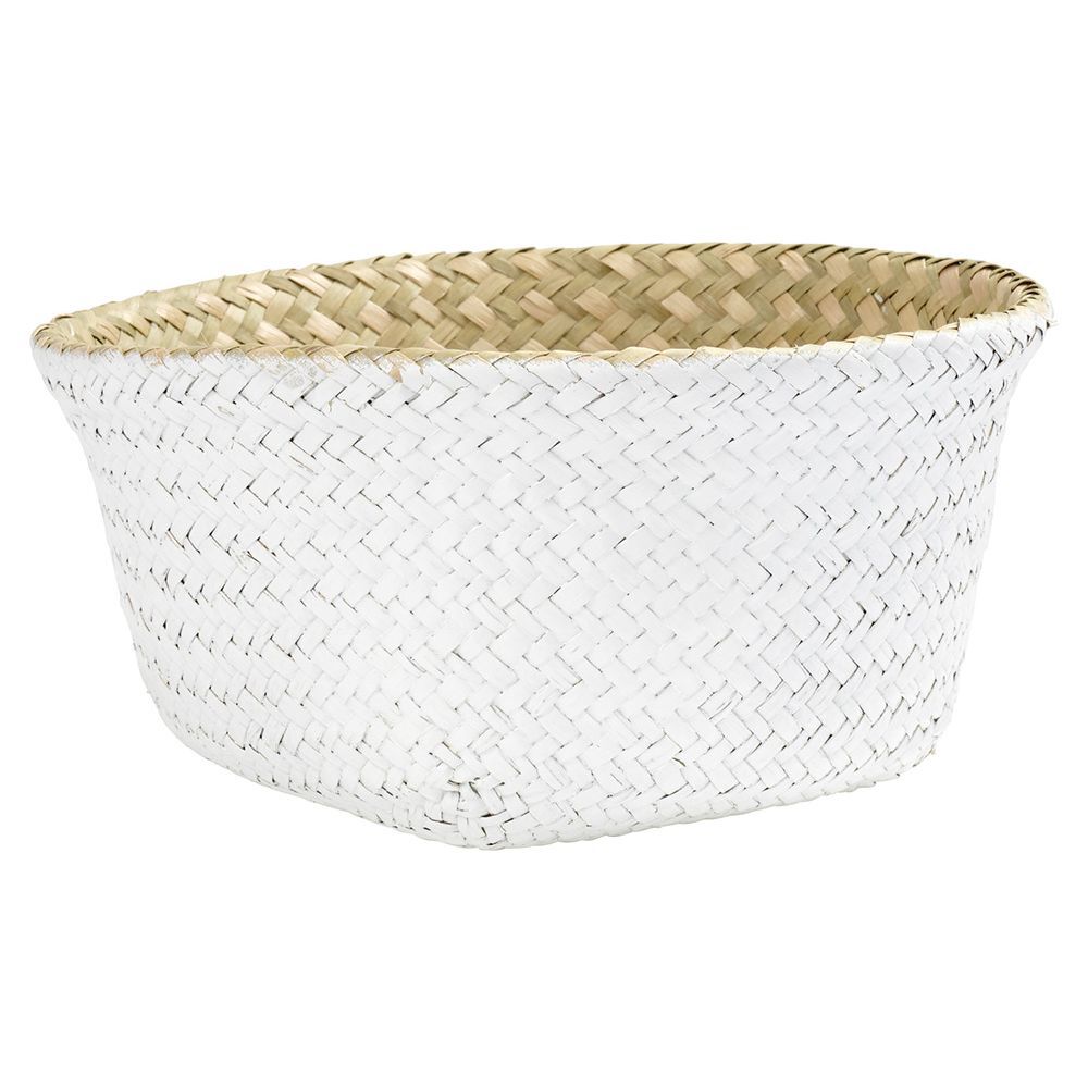 Panière en jute blanc naturel décor dentelle Ø20xH15 cm